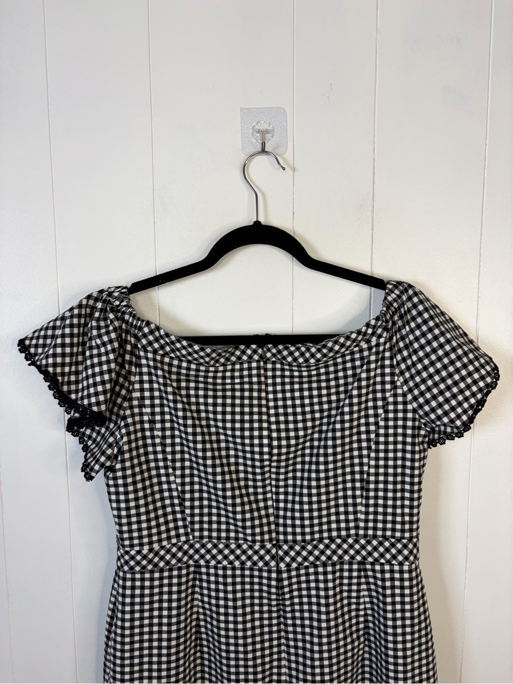 Nanette Lepore Gingham Off Shoulder Rockabilly Pin Up Wiggle Dress Retro Size 14 - Picture 5 of 12